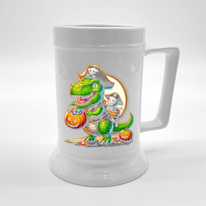 Halloween Funny T Rex Dinosaur Pirate Boy Trick Treat Front & Back Beer Stein