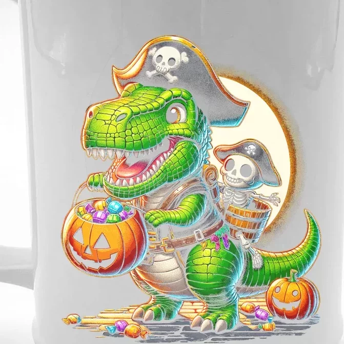 Halloween Funny T Rex Dinosaur Pirate Boy Trick Treat Front & Back Beer Stein