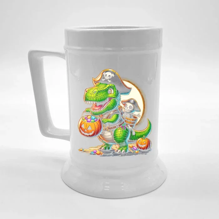 Halloween Funny T Rex Dinosaur Pirate Boy Trick Treat Front & Back Beer Stein