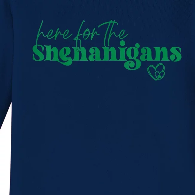 Here For The Shenanigans Funny St Patrick's Day Baby Long Sleeve Bodysuit