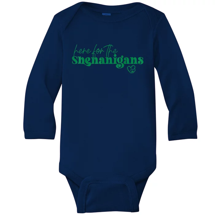 Here For The Shenanigans Funny St Patrick's Day Baby Long Sleeve Bodysuit