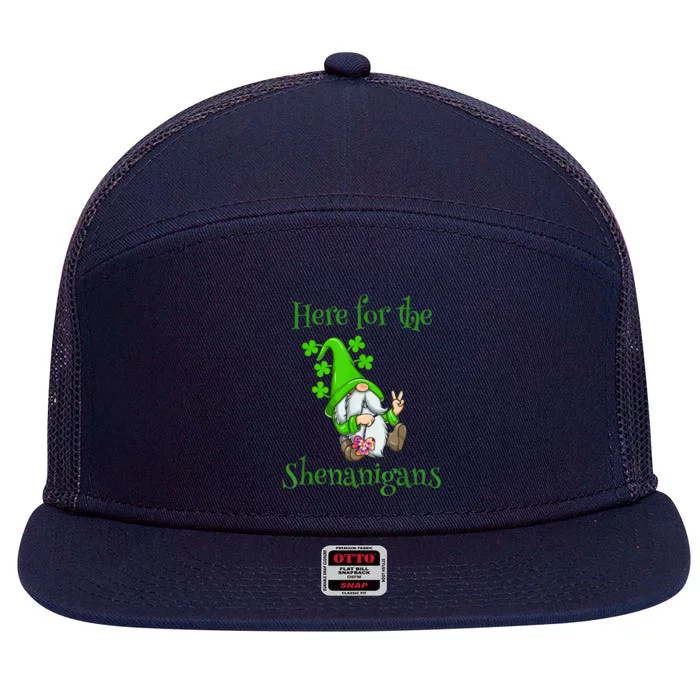 Here For The Shenanigans Gnome St Patricks Day 7 Panel Mesh Trucker Snapback Hat