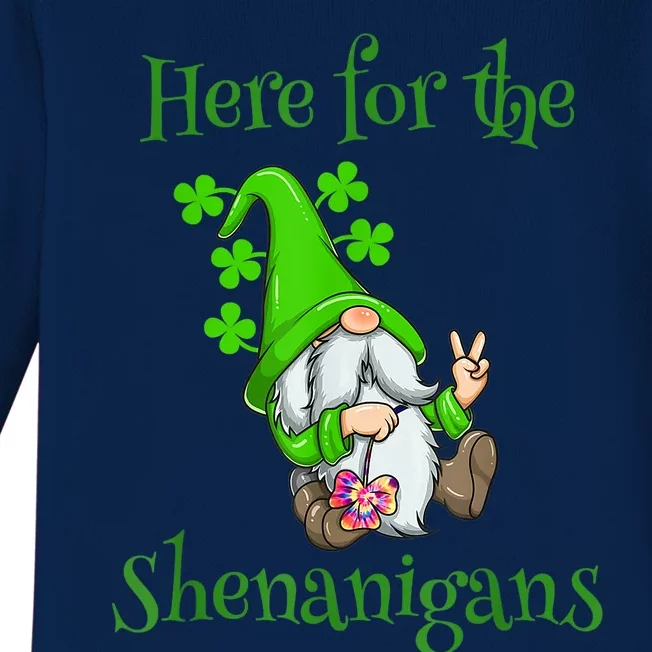 Here For The Shenanigans Gnome St Patricks Day Baby Long Sleeve Bodysuit