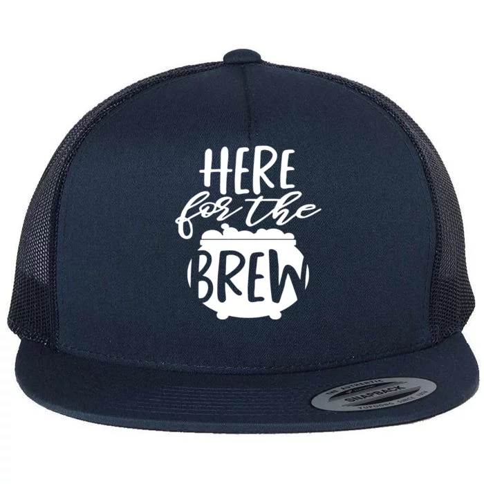 Here For The Brew Flat Bill Trucker Hat