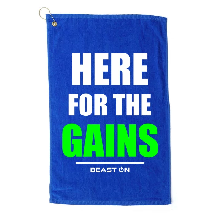 Here For The Gains Bodybuilding Gym Fitness Training Workout Gift Platinum Collection Golf Towel