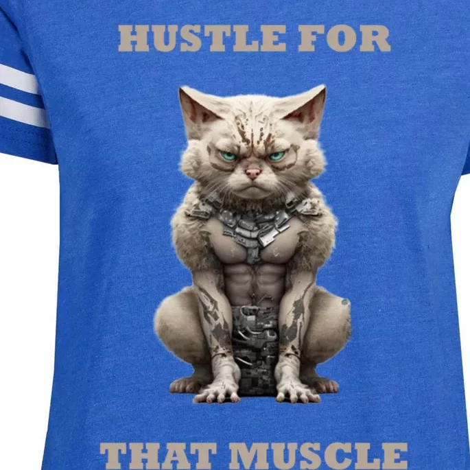 Hustle For That Muscle Cat Weightlifting Bodybuilding Gym Meaningful Gift Enza Ladies Jersey Football T-Shirt