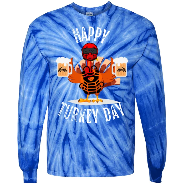 Happy Friendsgiving Turkey Friends Giving Funny Dirtbike Gift Tie-Dye Long Sleeve Shirt