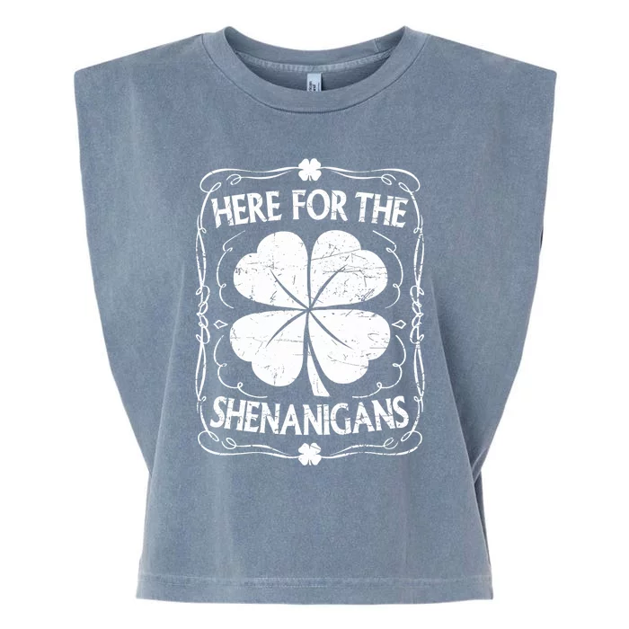 Here For The Shenanigans Happy St Patricks Day Shamrock Gift Garment-Dyed Women's Muscle Tee