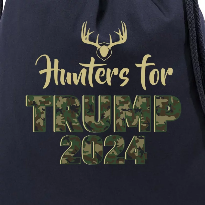 Hunters For Trump 2024 President Camouflage Deer Elk Antlers Gift Drawstring Bag