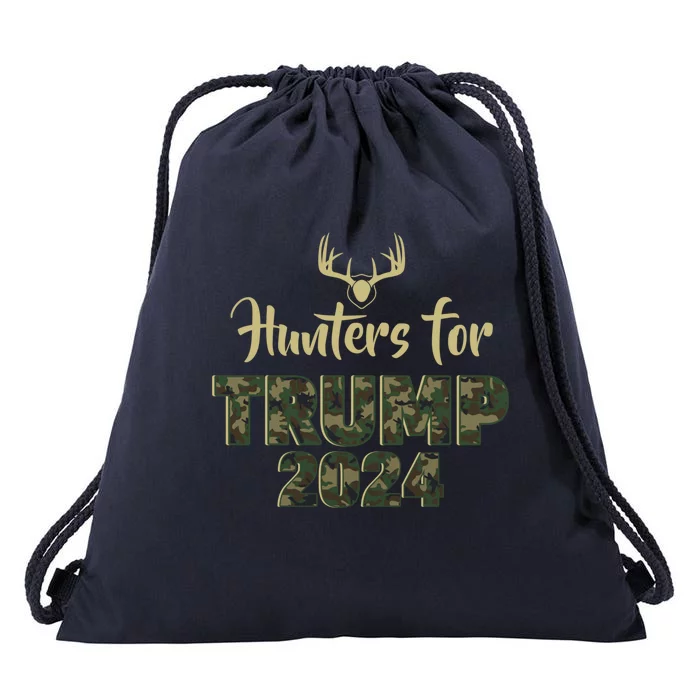 Hunters For Trump 2024 President Camouflage Deer Elk Antlers Gift Drawstring Bag