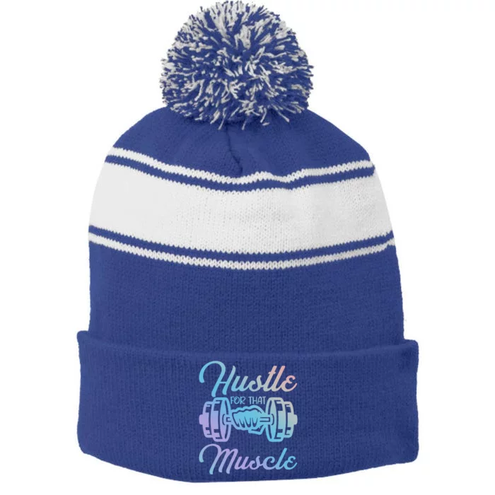 Hustle For That Muscle Gym Fitness Bodybuilding Quote Funny Gift Stripe Pom Pom Beanie