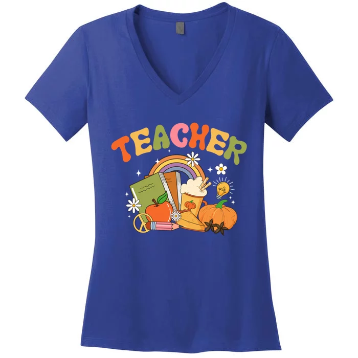 Hello Fall Thanksgiving Thankful Teacher Teacher Pumpkin Gift Women's V-Neck T-Shirt