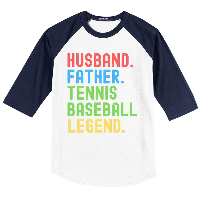 Husband Father Tennis Baseball Legend, Funny Tennis Baseball Baseball Sleeve Shirt