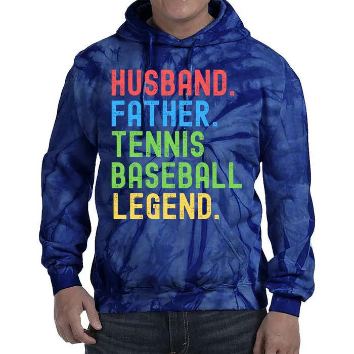 Husband Father Tennis Baseball Legend, Funny Tennis Baseball Tie Dye Hoodie