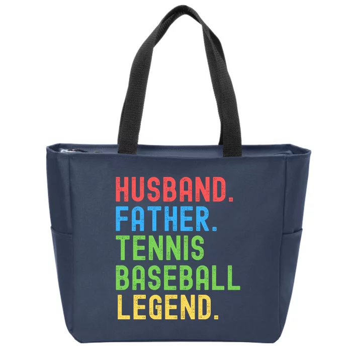 Husband Father Tennis Baseball Legend, Funny Tennis Baseball Zip Tote Bag