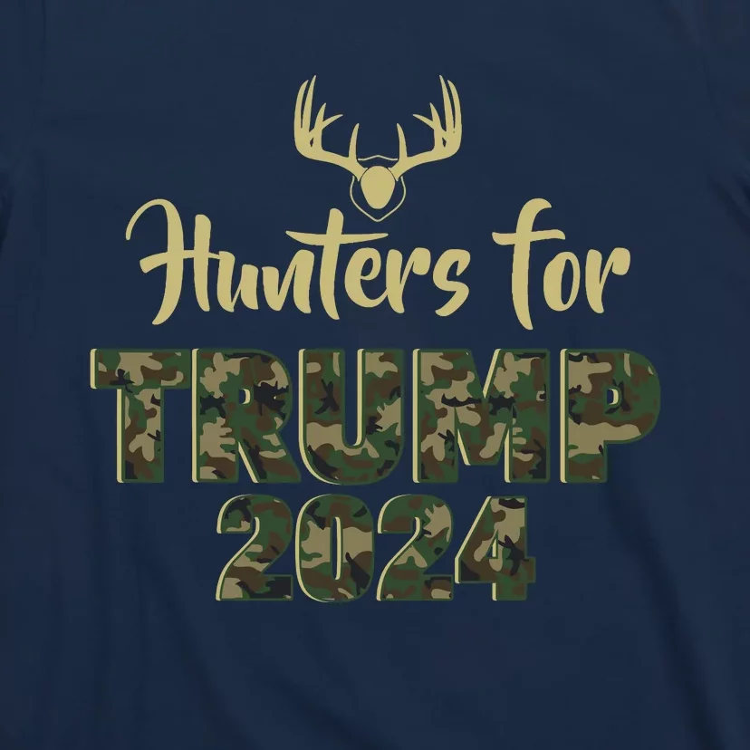 Hunters For Trump 2024 President Camouflage Deer Elk Antlers T-Shirt