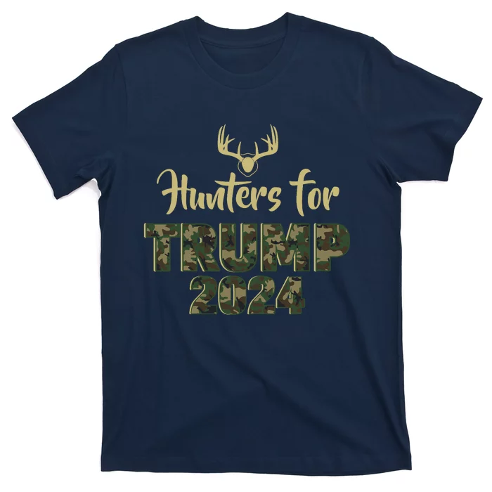 Hunters For Trump 2024 President Camouflage Deer Elk Antlers T-Shirt