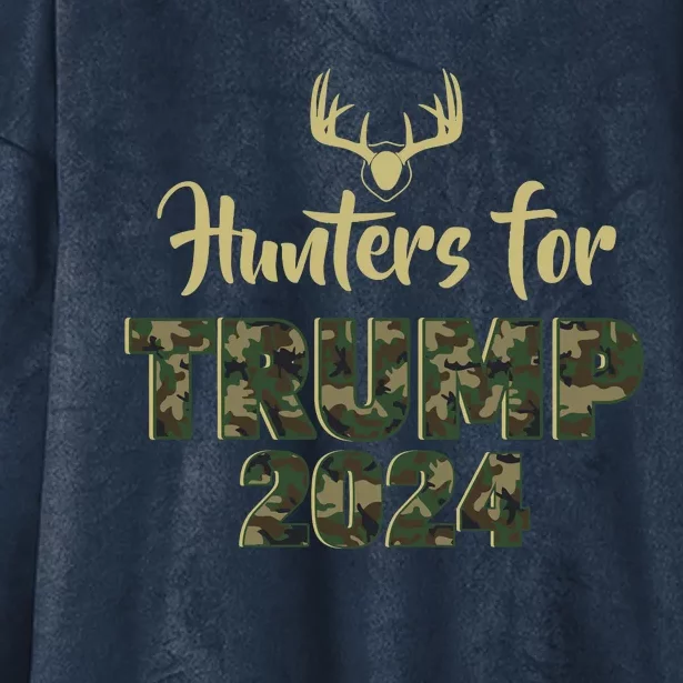 Hunters For Trump 2024 President Camouflage Deer Elk Antlers Hooded Wearable Blanket