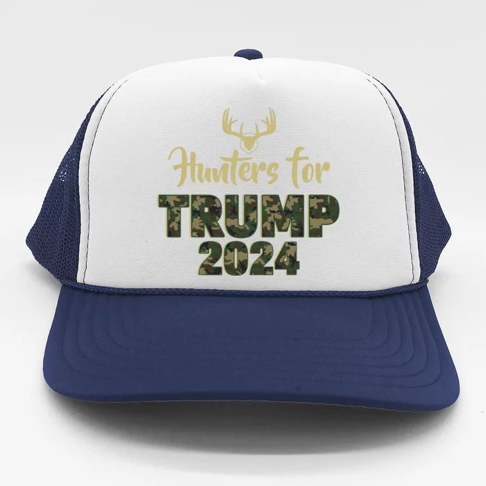 Hunters For Trump 2024 President Camouflage Deer Elk Antlers Trucker Hat