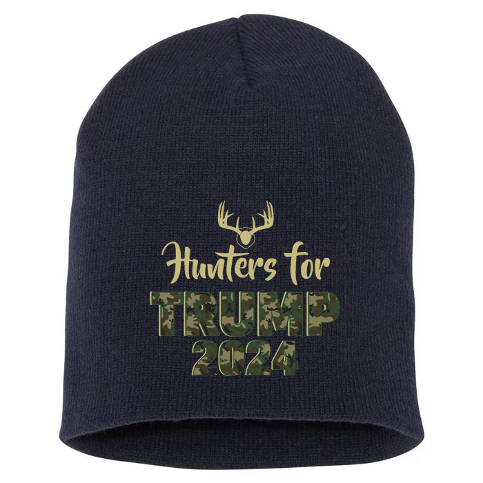 Hunters For Trump 2024 President Camouflage Deer Elk Antlers Short Acrylic Beanie