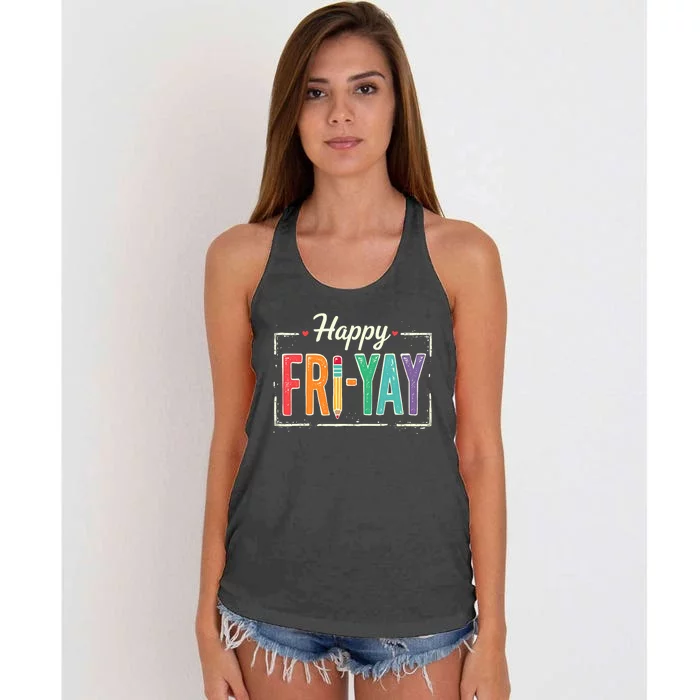 Happy Friyay Teacher Essentials Women's Knotted Racerback Tank