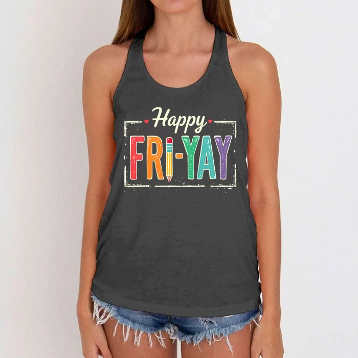 Happy Friyay Teacher Essentials Women's Knotted Racerback Tank