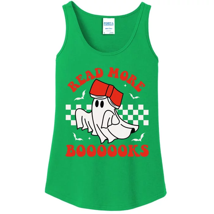 Halloween Funny Teacher Cute Booooks Ghost Read More Books Ladies Essential Tank