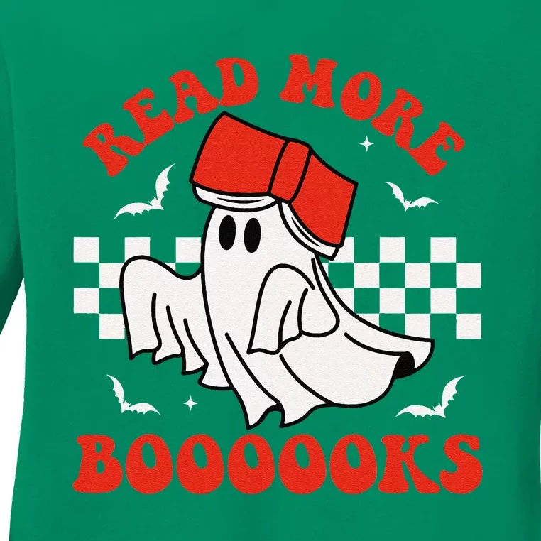 Halloween Funny Teacher Cute Booooks Ghost Read More Books Ladies Long Sleeve Shirt