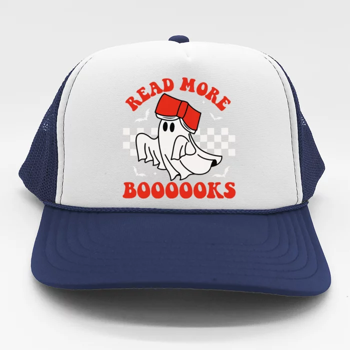 Halloween Funny Teacher Cute Booooks Ghost Read More Books Trucker Hat