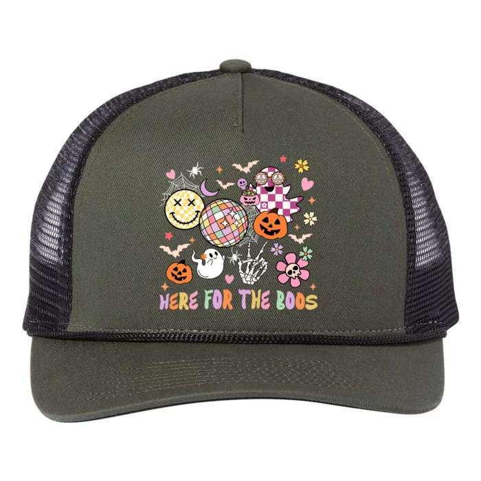 Here For The Boos Groovy Ghost Retro Disco Halloween Costume Gift Retro Rope Trucker Hat Cap