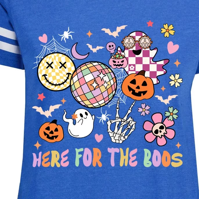 Here For The Boos Groovy Ghost Retro Disco Halloween Costume Gift Enza Ladies Jersey Football T-Shirt