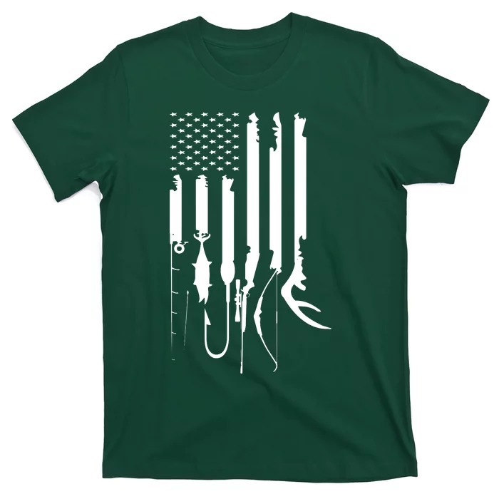 Hunting Fishing USA Flag American Themed Decor T-Shirt