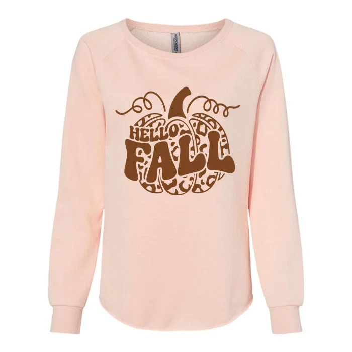 Hello Fall Vibes Leopard Pumpkin Womens California Wash Sweatshirt