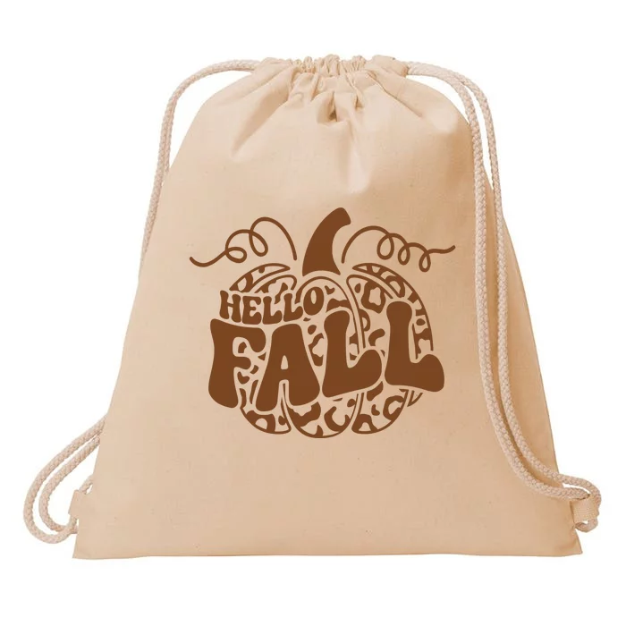 Hello Fall Vibes Leopard Pumpkin Drawstring Bag