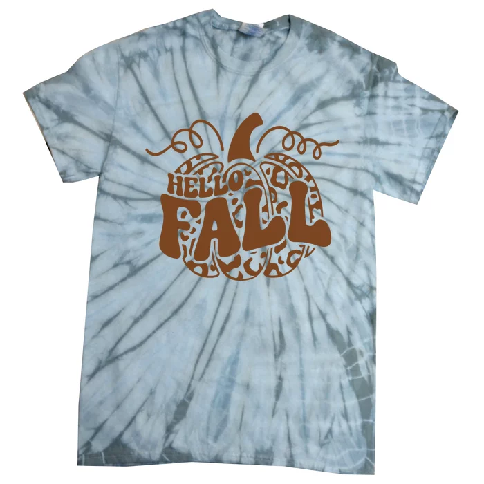 Hello Fall Vibes Leopard Pumpkin Tie-Dye T-Shirt