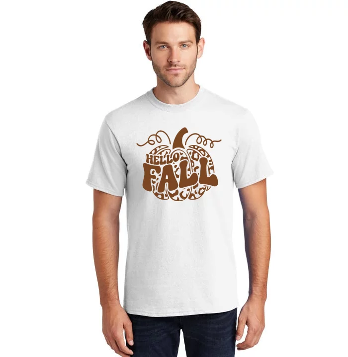 Hello Fall Vibes Leopard Pumpkin Tall T-Shirt