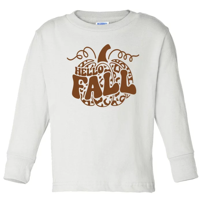 Hello Fall Vibes Leopard Pumpkin Toddler Long Sleeve Shirt