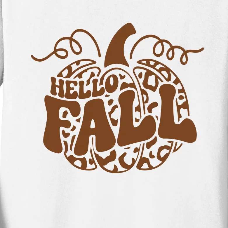 Hello Fall Vibes Leopard Pumpkin Kids Long Sleeve Shirt