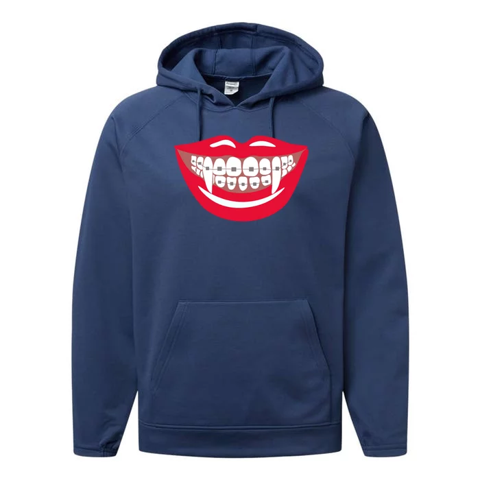 Halloween Funny Vampire Teeth Braces Orthodontist Dentist Cool Gift Performance Fleece Hoodie