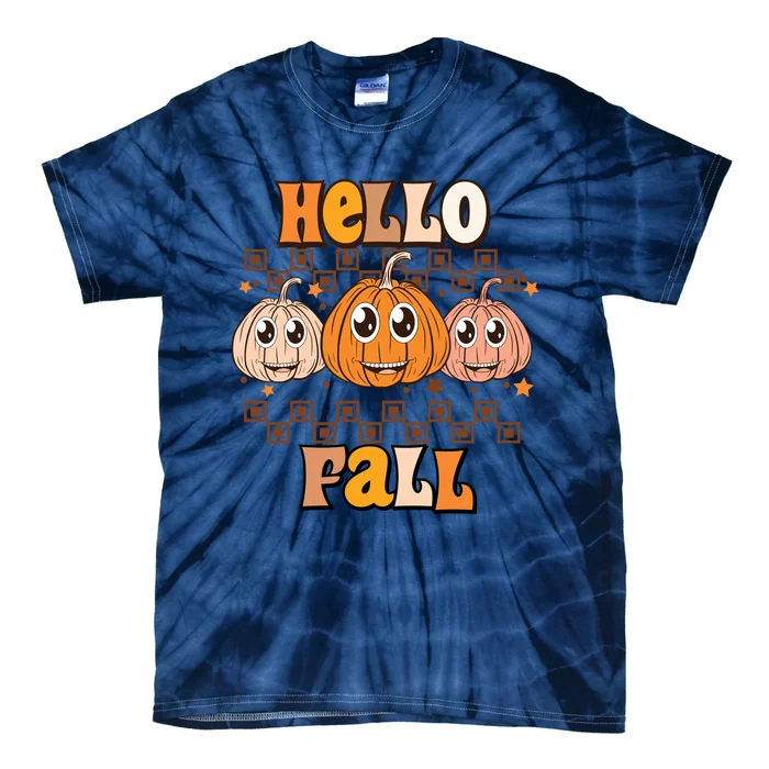 Hello Fall Vibes Autumn Season Thanksgiving Pumpkin Spice Funny Tie-Dye T-Shirt