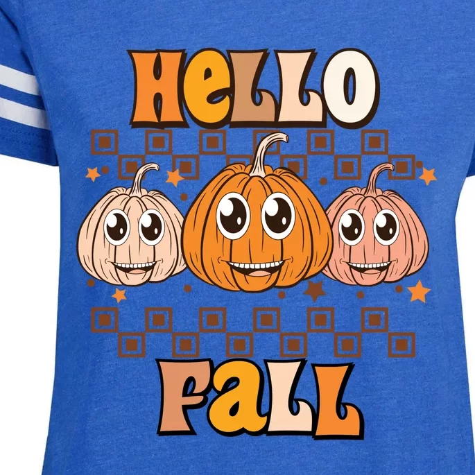 Hello Fall Vibes Autumn Season Thanksgiving Pumpkin Spice Funny Enza Ladies Jersey Football T-Shirt