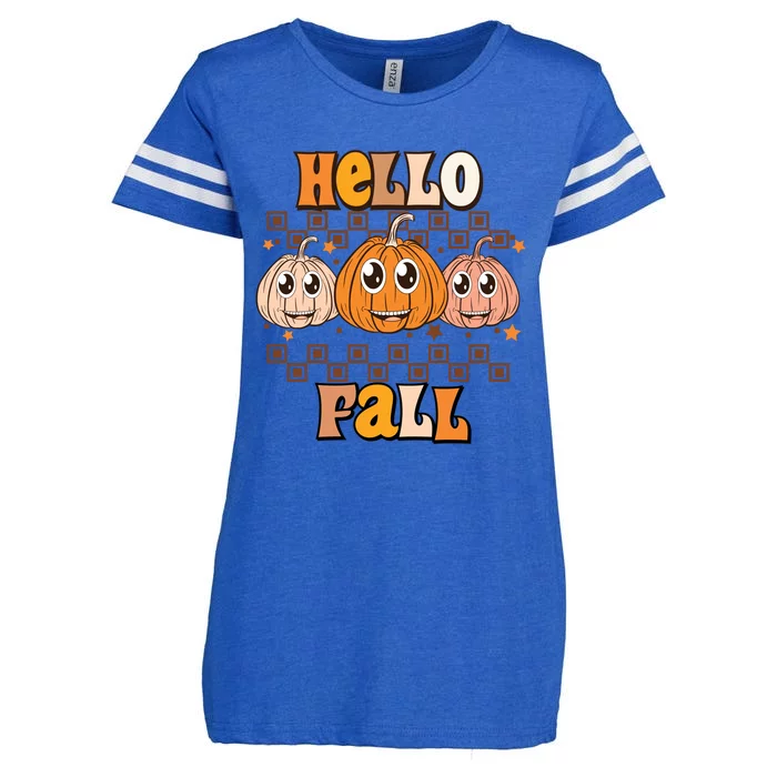 Hello Fall Vibes Autumn Season Thanksgiving Pumpkin Spice Funny Enza Ladies Jersey Football T-Shirt