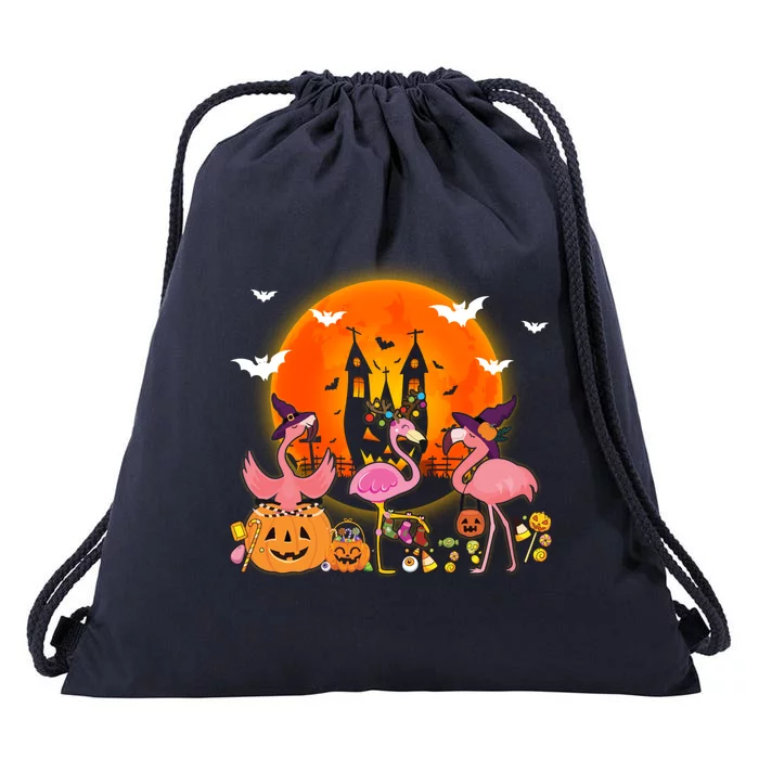 Happy Flamingoween Witch Pumpkin Mummy Flamingo Halloween Great Gift Drawstring Bag