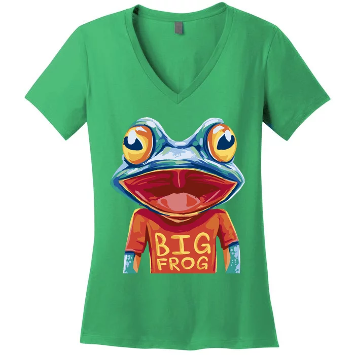 Happy Frog With Big Eyes Women's V-Neck T-Shirt