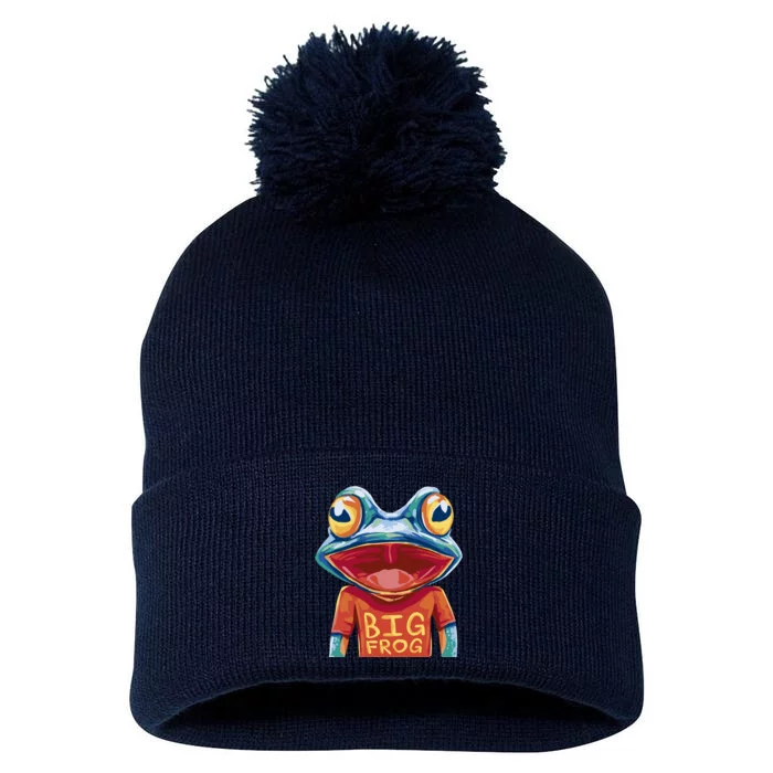 Happy Frog With Big Eyes Pom Pom 12in Knit Beanie