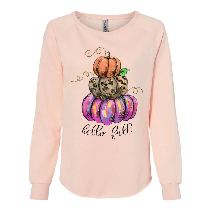 Hello Fall Watercolor Pumpkin Colorful Pumpkin Thanksgiving Womens California Wash Sweatshirt