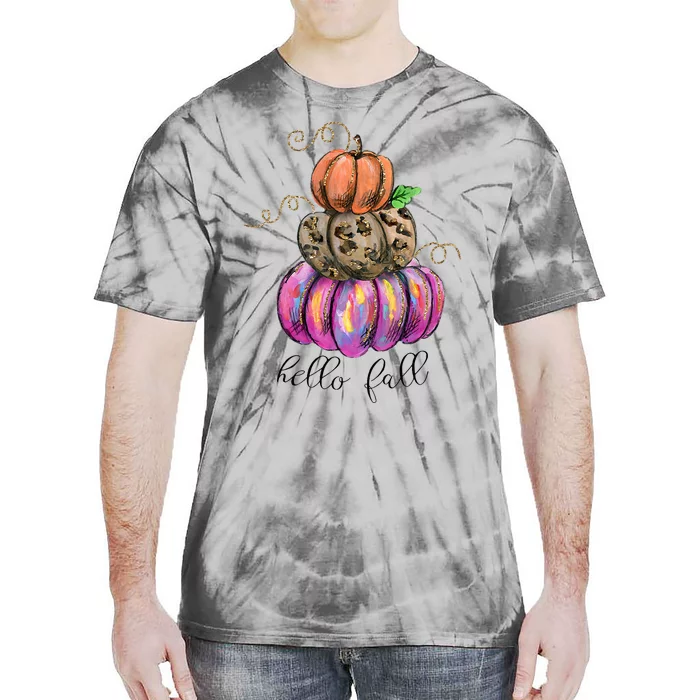 Hello Fall Watercolor Pumpkin Colorful Pumpkin Thanksgiving Tie-Dye T-Shirt