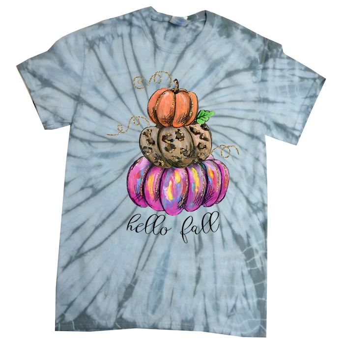 Hello Fall Watercolor Pumpkin Colorful Pumpkin Thanksgiving Tie-Dye T-Shirt