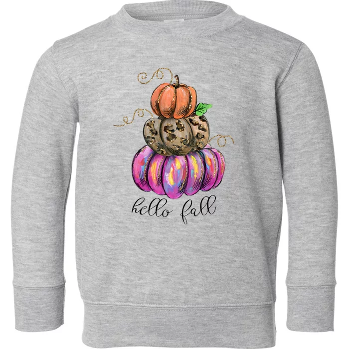 Hello Fall Watercolor Pumpkin Colorful Pumpkin Thanksgiving Toddler Sweatshirt