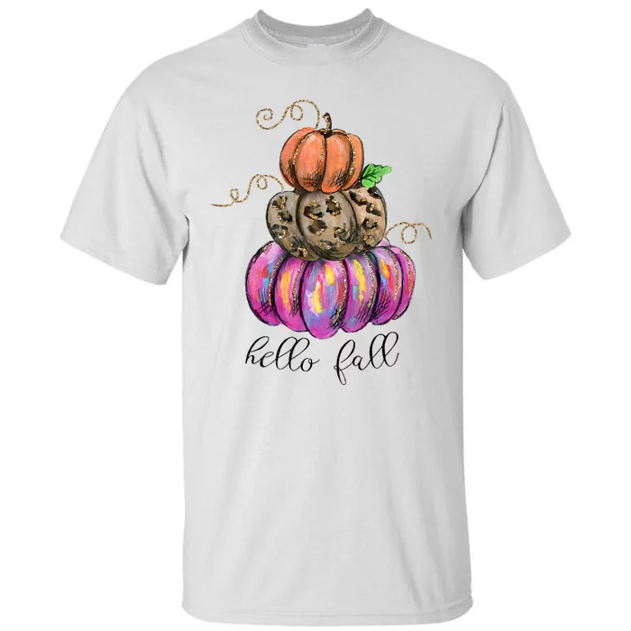 Hello Fall Watercolor Pumpkin Colorful Pumpkin Thanksgiving Tall T-Shirt